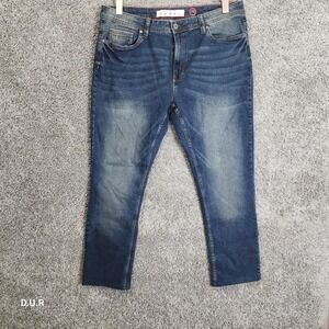 Artful Rebel Jeans Men Sz 36x28 Blue Denim Straight Leg Stretch Casual (Altered)